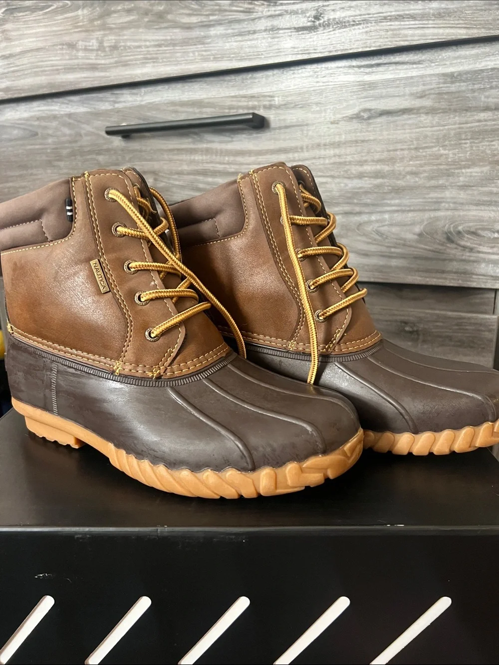 Nautica Brown and Tan Waterproof Duck Boots